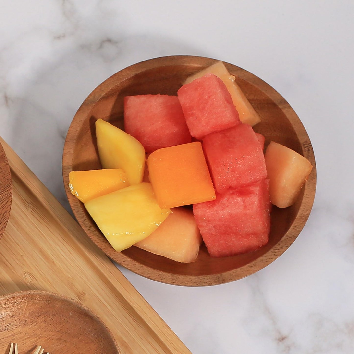 MeowAroma Acacia Wood Serving Bowls, 6 Inch Handcrafted Wooden Individual Bowls Set of 2 for Food/Soup/Salad/Pasta, Use as Snack Holder Plate for Kitchen and Dining