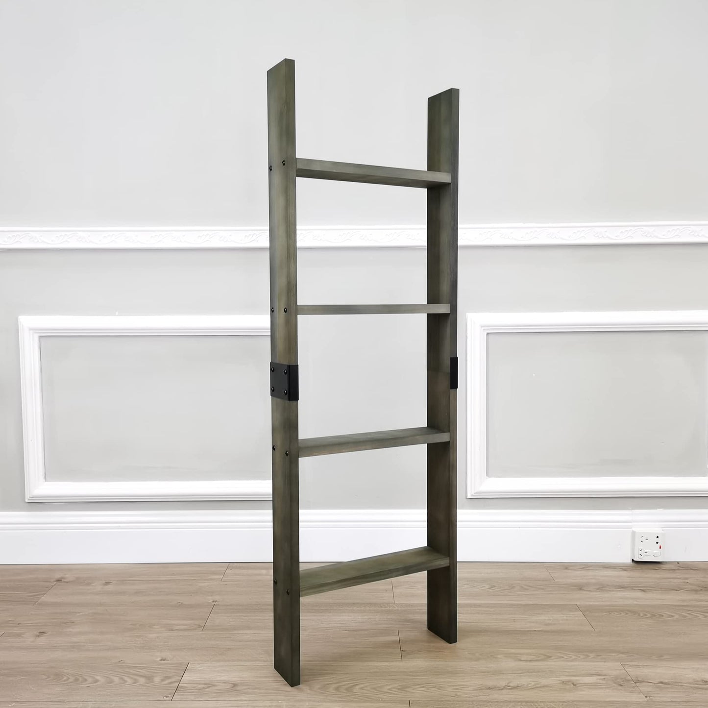 FixtureDisplays 4-Foot Rustic Farmhouse Blanket Ladder, Wall-Leaning Decorative Wood Ladder Rack