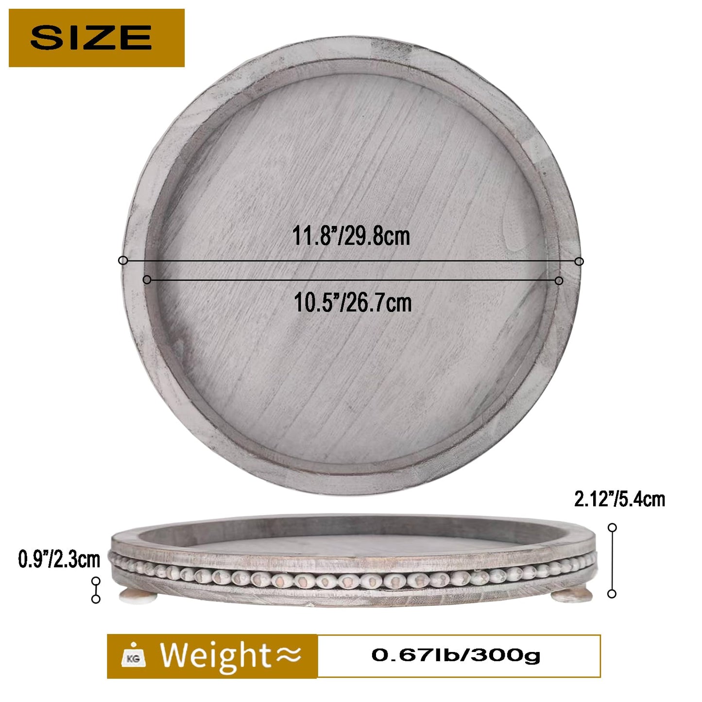 ouosawa Round Wood Tray for Home Decor, Wooden Decorative Tray for Kitchen Counter Coffee Table Centerpiece Living Dining Room Entryway, 12in Round Serving Tray for Wedding Easter Thanksgiving, White