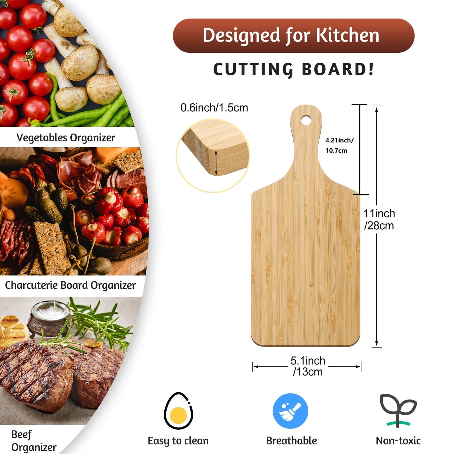 Patelai 12 Pack Thicken Bamboo Cutting Board Bulk, 11x5 Inch Acacia Wood Chopping Crafts Customized Laser Engraving Serving Charcuterie Boards Mother's Day Housewarming Gift,0.60" Thick (Bamboo Wood)