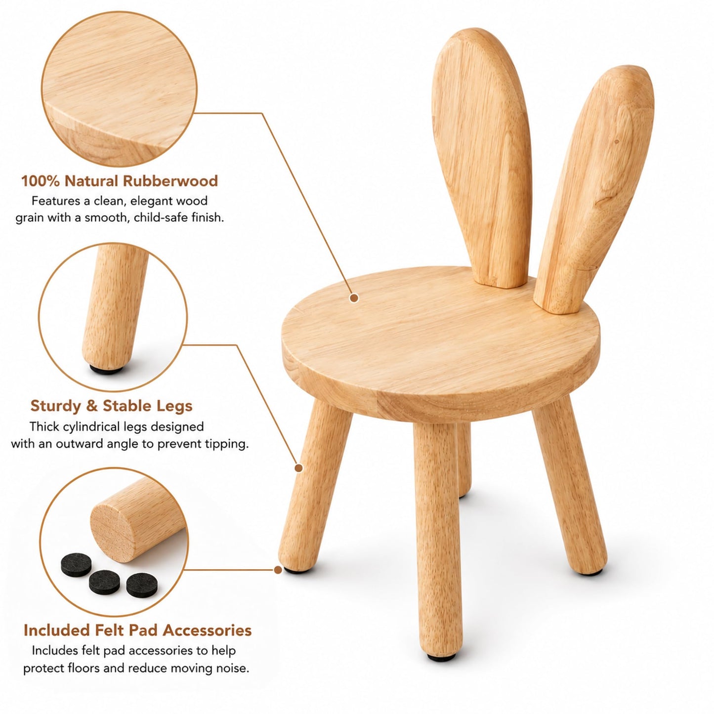 HuiBeans Bunny Chair for Ages 1.5-4 - Small Toddler Wooden Chair with 9.25" Seat Height, Solid Wood Rabbit Stool for Nursery, Playroom & Low Tables, Mini Kids Furniture - 1 Pack