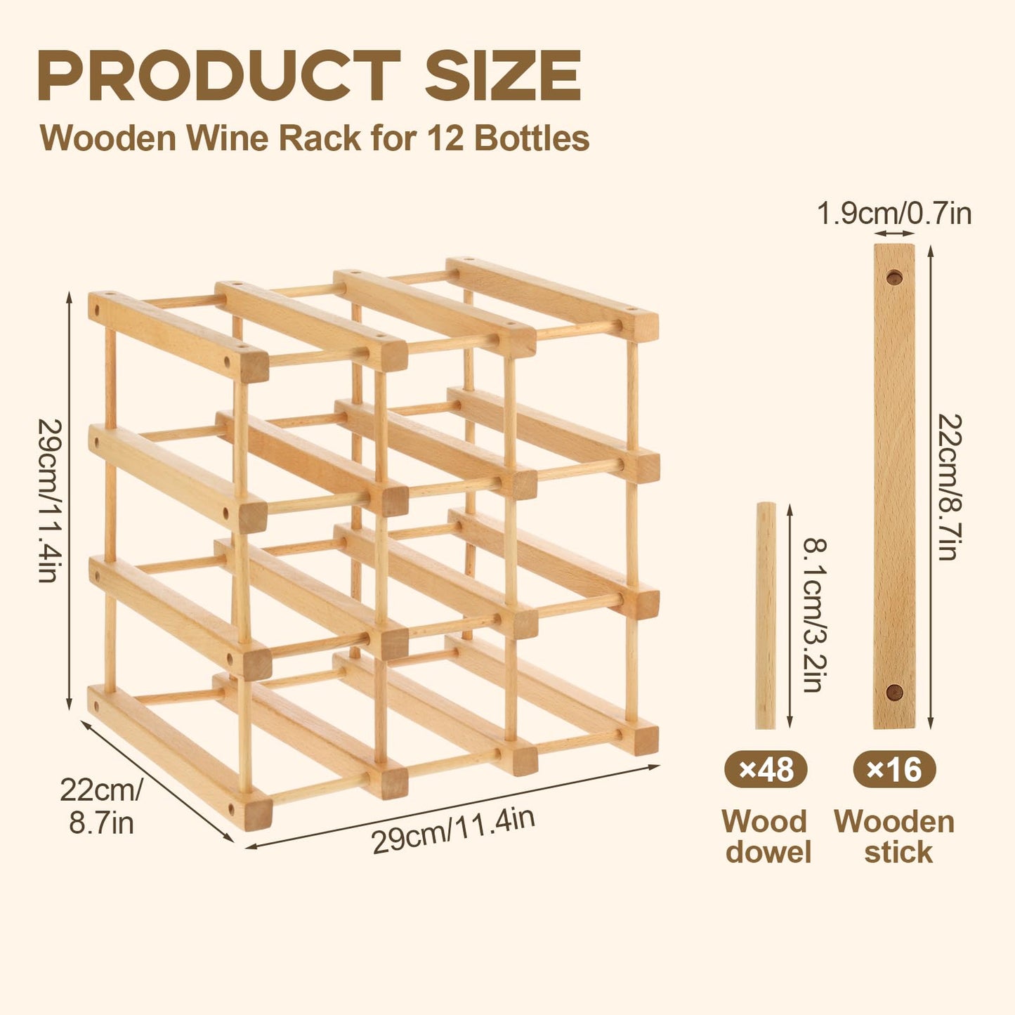 Wenceda Wooden Wine Rack, Stackable Wooden Wine Rack, Beech Wood Material Stackable Modular Wine Storage Racks, DIY Assembly Wine Bottle Holder for Inside Cabinet and Countertop (12-Bottle)