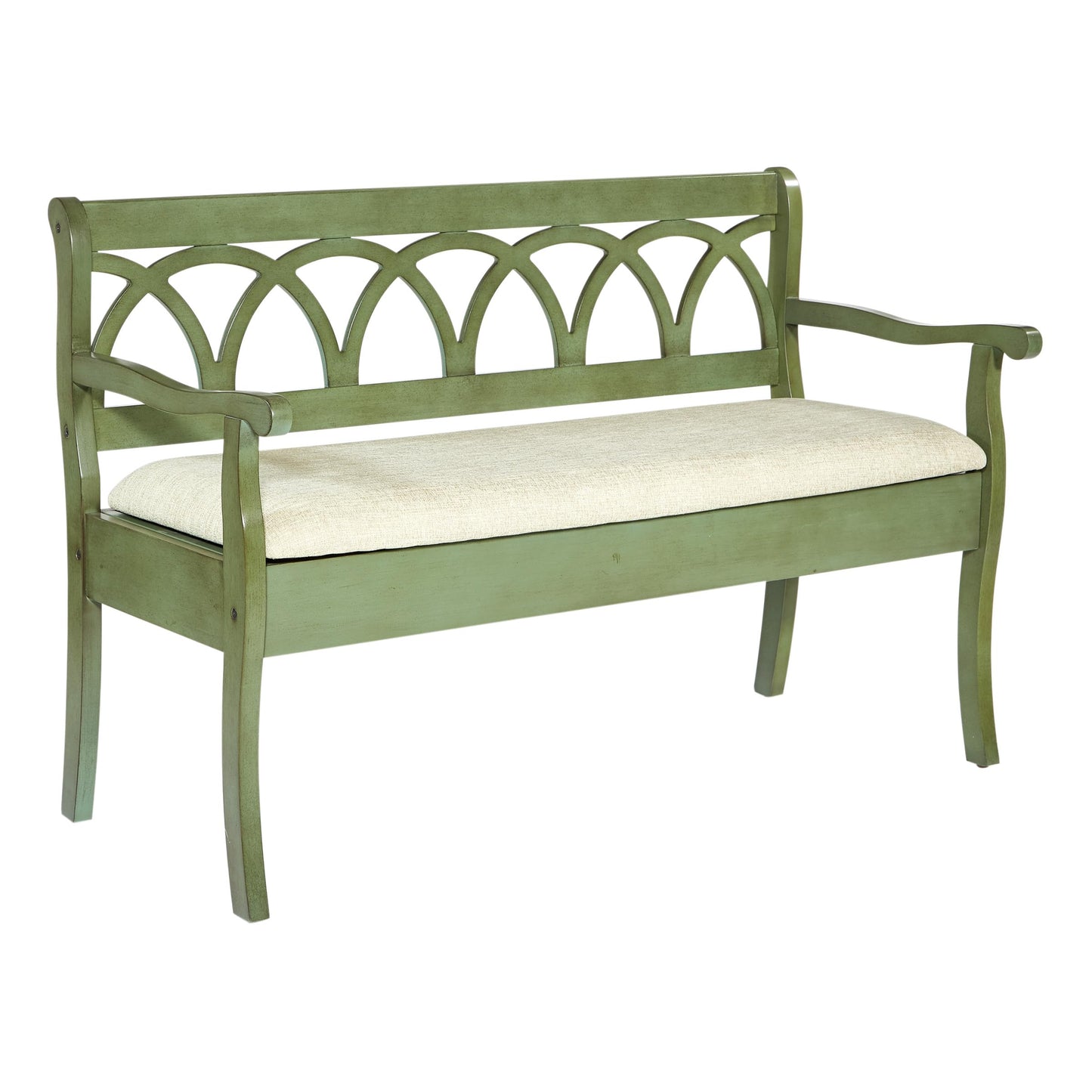 OSP Home Furnishings Coventry Solid Wood and Veneer Storage Bench, Antique Sage