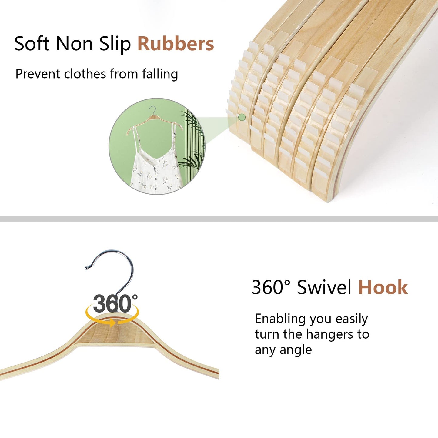 DEDU Wooden Hangers 24 Pack Lightweight, Coat Hangers for Closet Space Saving, Slim Wood with Soft Rubber Non Slip Strip for Wamisole, Wedding Dress, Sweater (Natural Finish)