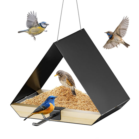 HOSUN Black Sturdy Metal Roof Bird Feeder - Durable Outdoor Hanging, Easy to Clean, Metal Mesh Ventilated, Bird Watching Gift & Garden Decor for Cardinals, Bluebirds & Wild Birds