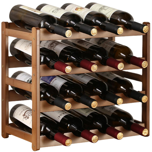 Wine Rack Storage,Bamboo Wine Racks Cabinet Shelf,4-Tier 16 Bottles Freestanding Wine Bottle Holder for Basement,Kitchen,Countertop