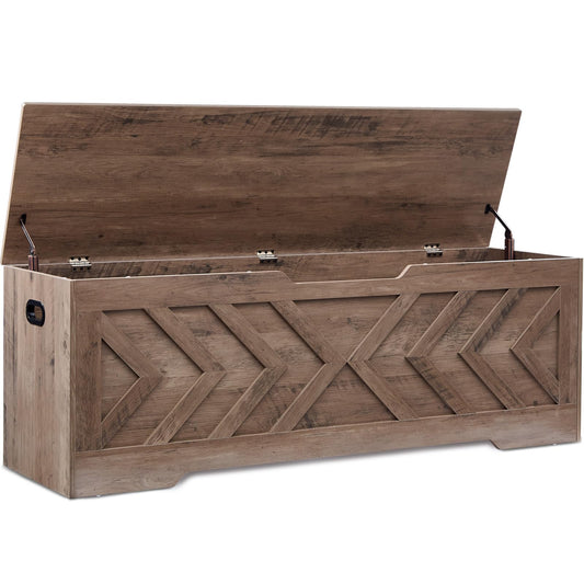 XDliv 55.1” Storage Bench, Extra Large Entryway Bench with Storage,Storage Chest with 2 Safety Hinges,Blanket Storage,Shoe Storage Chest for Bedroom,Living Room,Easy Assembly. (Greige)