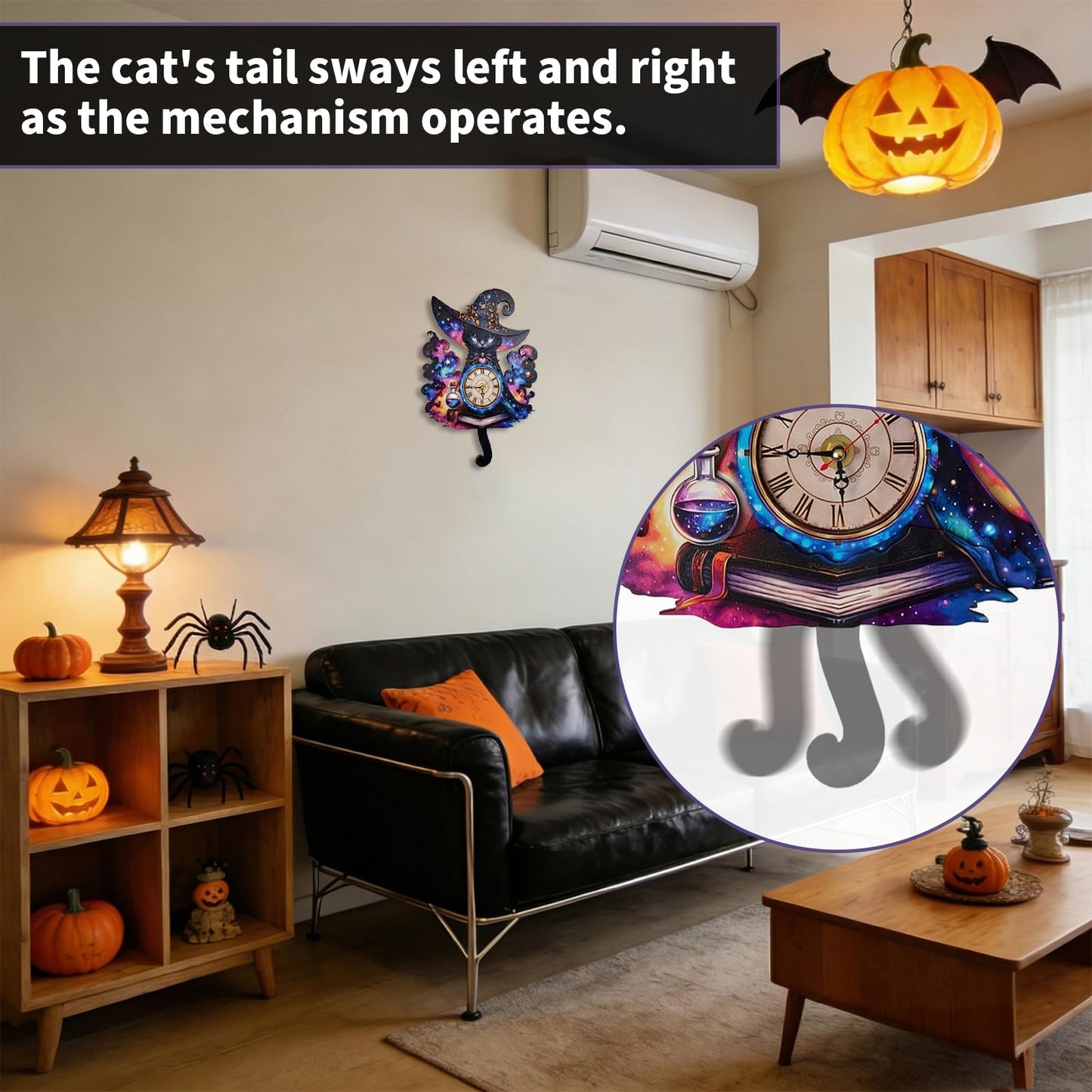 NIUNIUAMY 3D Wooden Puzzle Clock DIY Mechanical Model Kit, Wooden Desk & Wall Clock with Pendulum, Adult Crafts Model Clock Kit, Laser Cut Wood Assembly, Fantasy Cat Wizard Galaxy Decor, Unique Gift