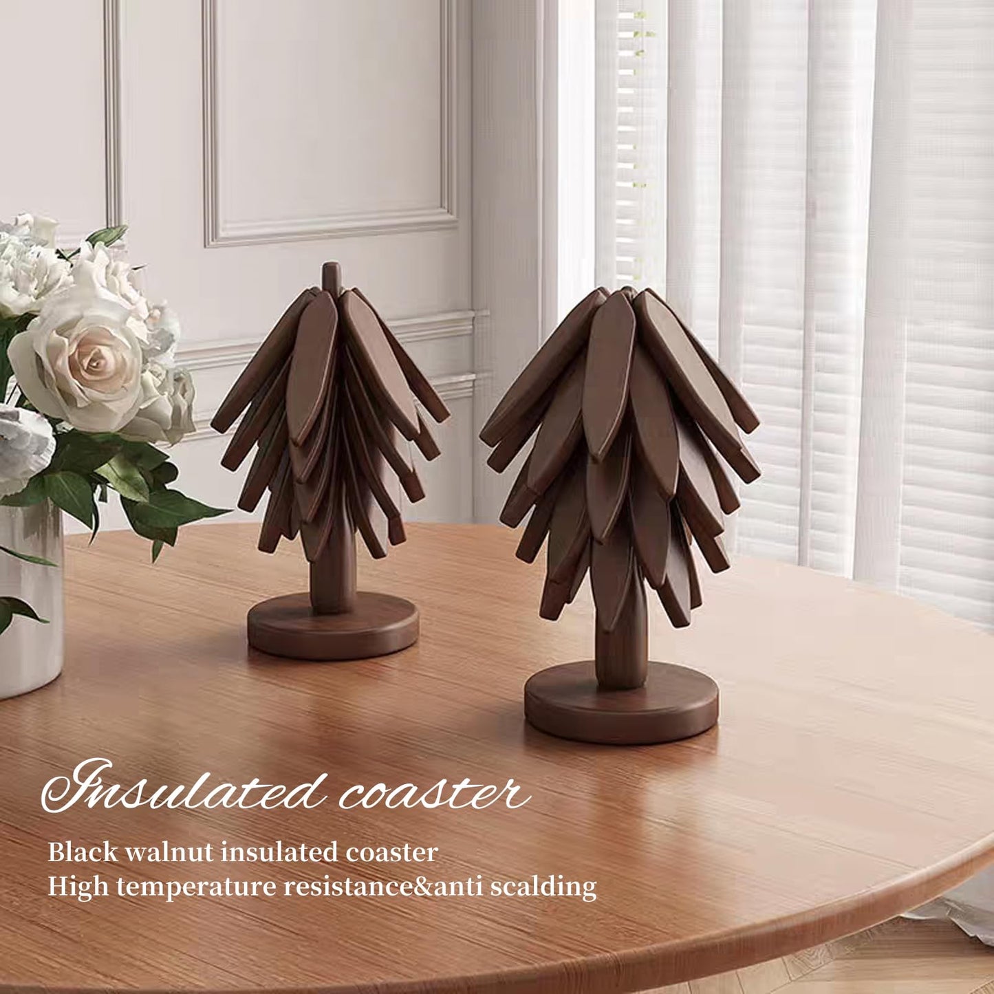 Trivets for Hot Dishes, 4Artful Foldable Wooden Hot Pads for Kitchen, Stored as a Decorative Christmas Tree for Dishes, Pans, Teapots | Creative Kitchen Gift in Walnut Wood