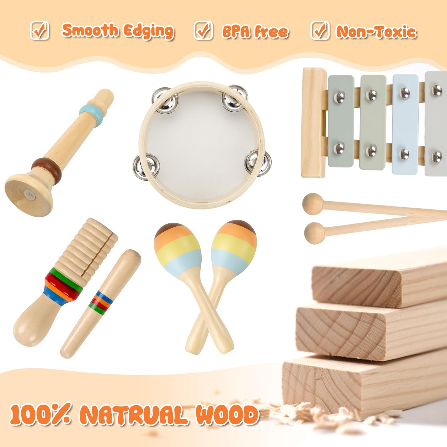 Baby Montessori Musical Toys, Boho Xylophone Percussion for Toddlers 1-3