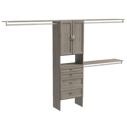 ClosetMaid SuiteSymphony Wood Closet Organizer Kit with Tower, 3 Hang Rods, Top Shelves, 4 Drawers, Doors, Adjustable, Fits Spaces 6 - 10 ft. Wide, Graphite Grey