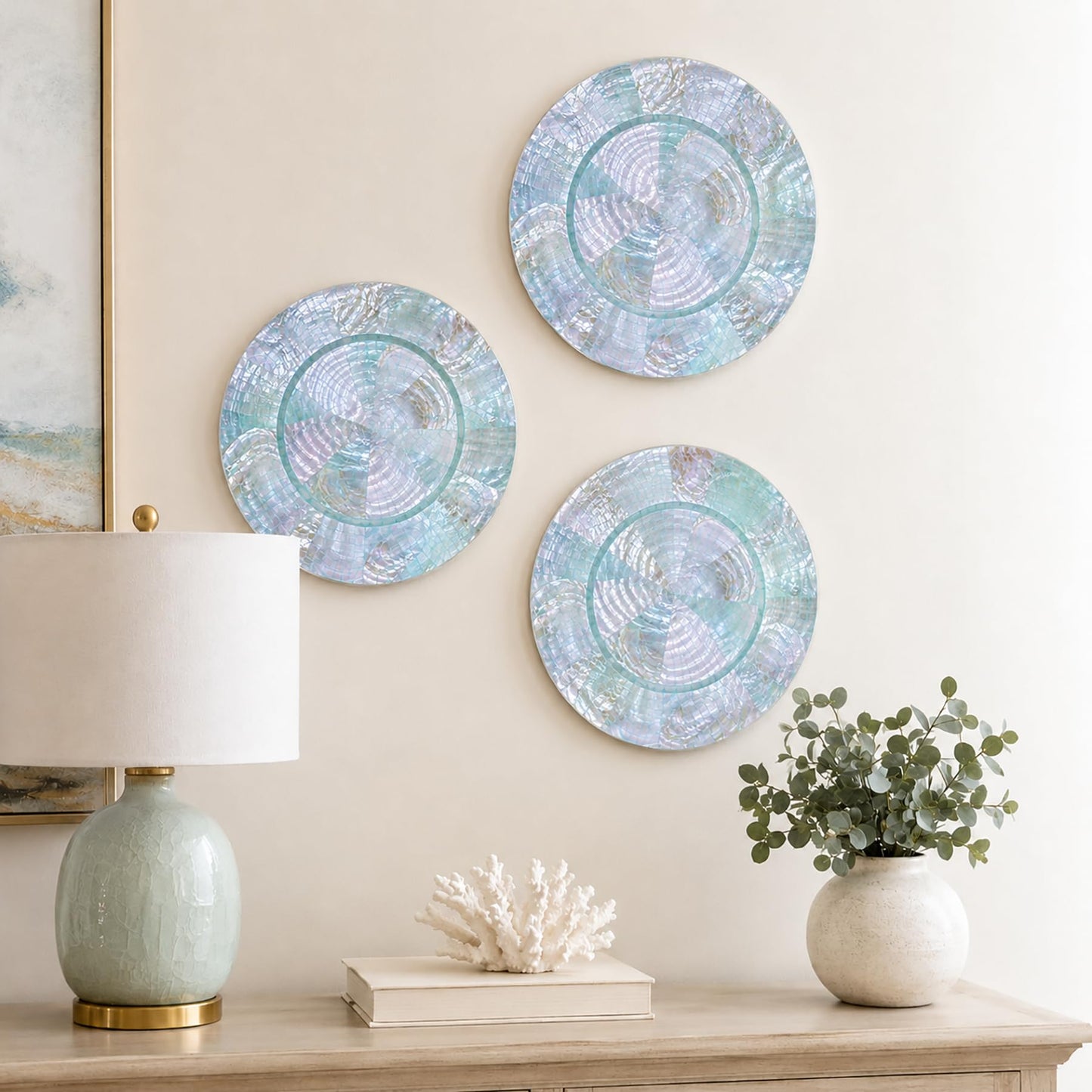 i-lan 2-Pack 13" Mother of Pearl Charger Plates – Shell-Inlaid Wooden Platters for Dining, Party & Luxury Décor – Elegant Dinnerware Placemats, Ideal Housewarming or Holiday Gift