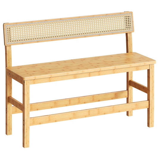 HOOBRO Dining Bench, Bamboo Farmhouse Entryway Bench with Back for Kitchen, Living Room, Bedroom, Easy to Assemble, Sturdy and Stable, Natural YL05CD01