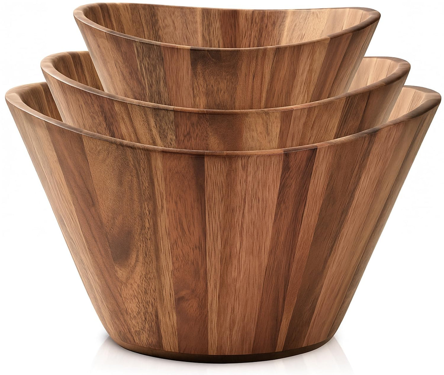 Woodenhouse Wooden Salad Bowl Set, Salad Bowls Set of 3 - Wavy Design Salad Bowl Set for Serving, Handmade, Durable and Stylish Natural Wood Dining Accessory