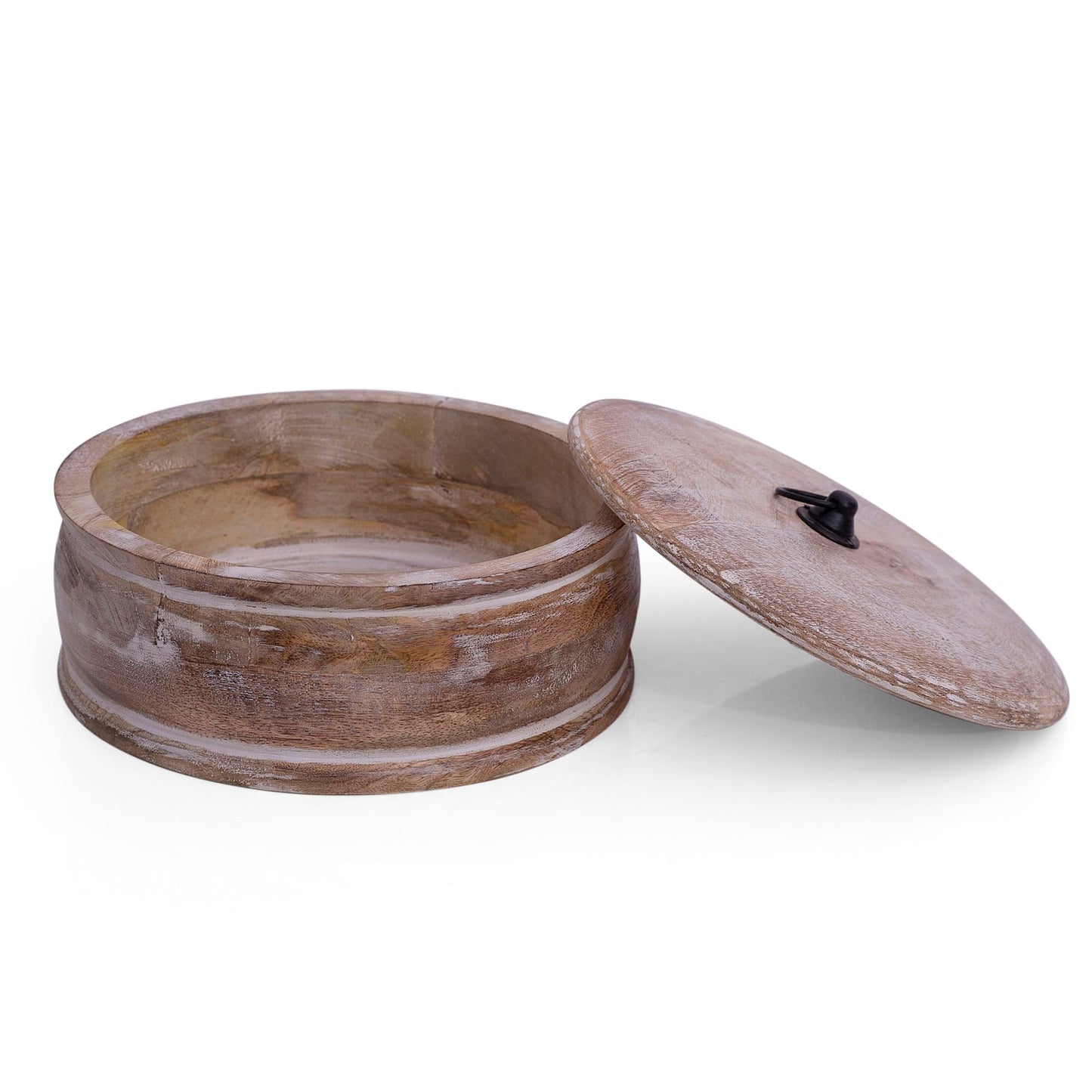 Handcrafted Wooden Mexican Tortilla Warmer Basket Indian Chapati Roti Bread Holder Box Pancake Keeper Serveware Hot Pot Casserole Dish With Lid Home Kitchen Dining Decor, Natural Brown, 9 x 3.5 Inches