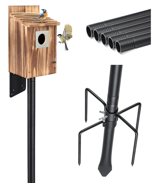 2 Pack Bird House Pole, Heavy-Duty Outdoor Bird Feeder Pole with Stable 5-Prong Base, 75” Adjustable Height, 1 Inch Dia Universal Mounting Stand for Yard Garden Bird Watching and Feeding