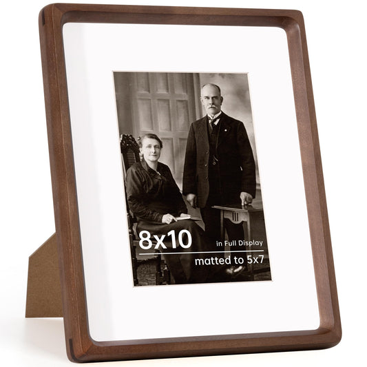 Dreamland 8x10 Picture Frame, USA-Sourced Walnut Wood Photo Frames with HD Tempered Glass, 8 x 10 Wooden Frame Matted to 5 x 7, 8x10 Frames Handcrafted Rounded Corner for Tabletop or Wall Display