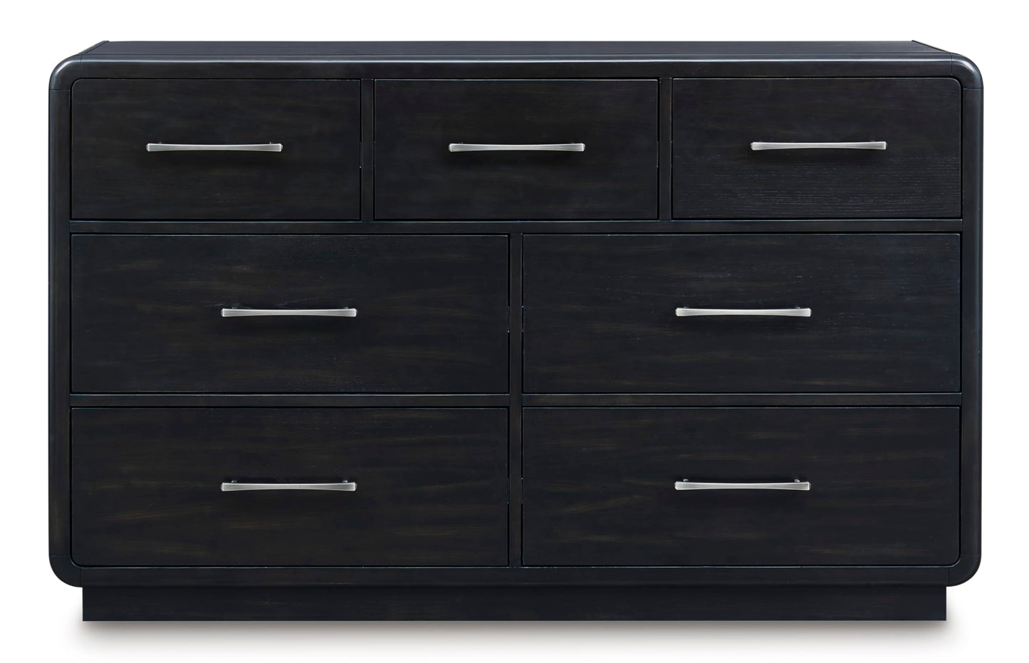 Signature Design by Ashley Rowanbeck Dresser, Black Wood 7 Drawer Chest for Bedroom, Hardwood Solids and Ash Veneer, Contemporary Storage for Master Suites, Black, 64" W