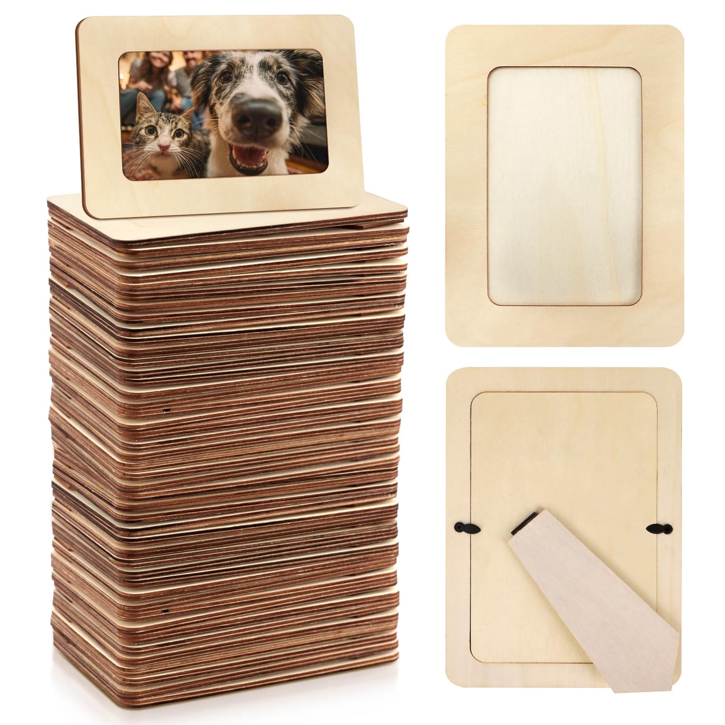 VOKOY 50 Pack Wooden Picture Frames for Crafts, DIY Wood Craft Picture Frames Bulk for 4" x 6" Photos,Unfinished Standing Photo Frames DIY Crafts Wood Decorate for Father's Day Birthday Party Gifts