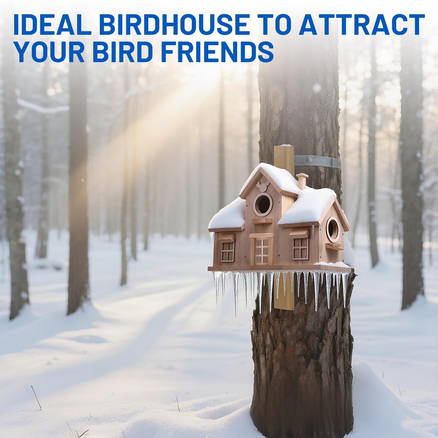 Wooden Birdhouse with Multiple Nesting Compartments, Hanging Bird House, 11.8 x 4.7 x 8.66 Inch