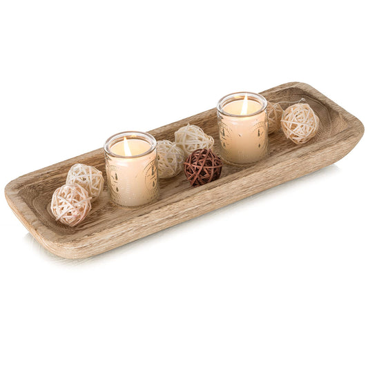 Romadedi Decorative Bowls for Home Decor, Wooden Dough Bowl for Decor, 16" Large Wood Bowl for Kitchen Table Centerpieces, Long Narrow Wooden Tray for Dining Table Decor Centerpiece