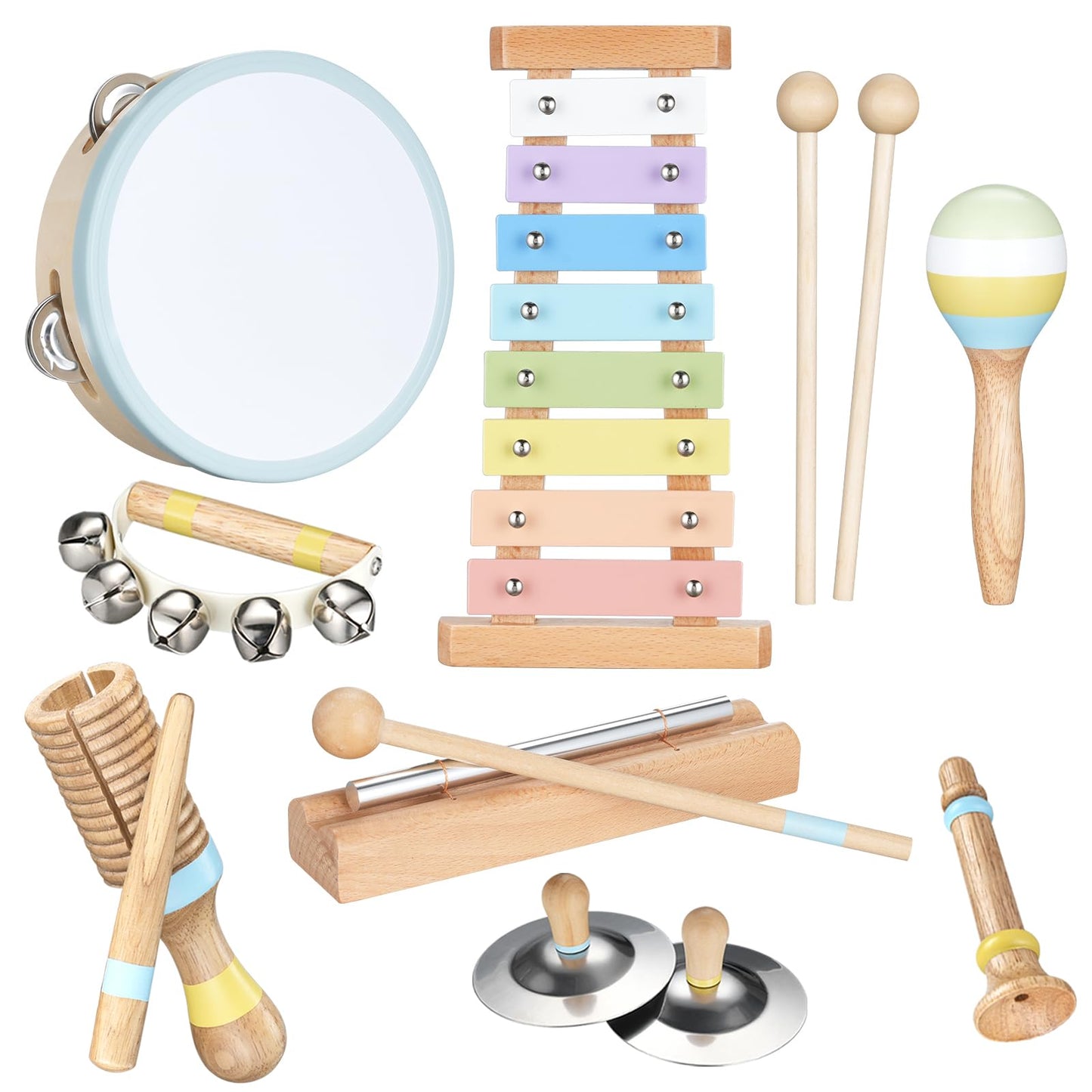 POGOLAB Musical Instruments for Toddler 1-6, 8-in-1 Wooden Sensory Toy for Preschool Learning