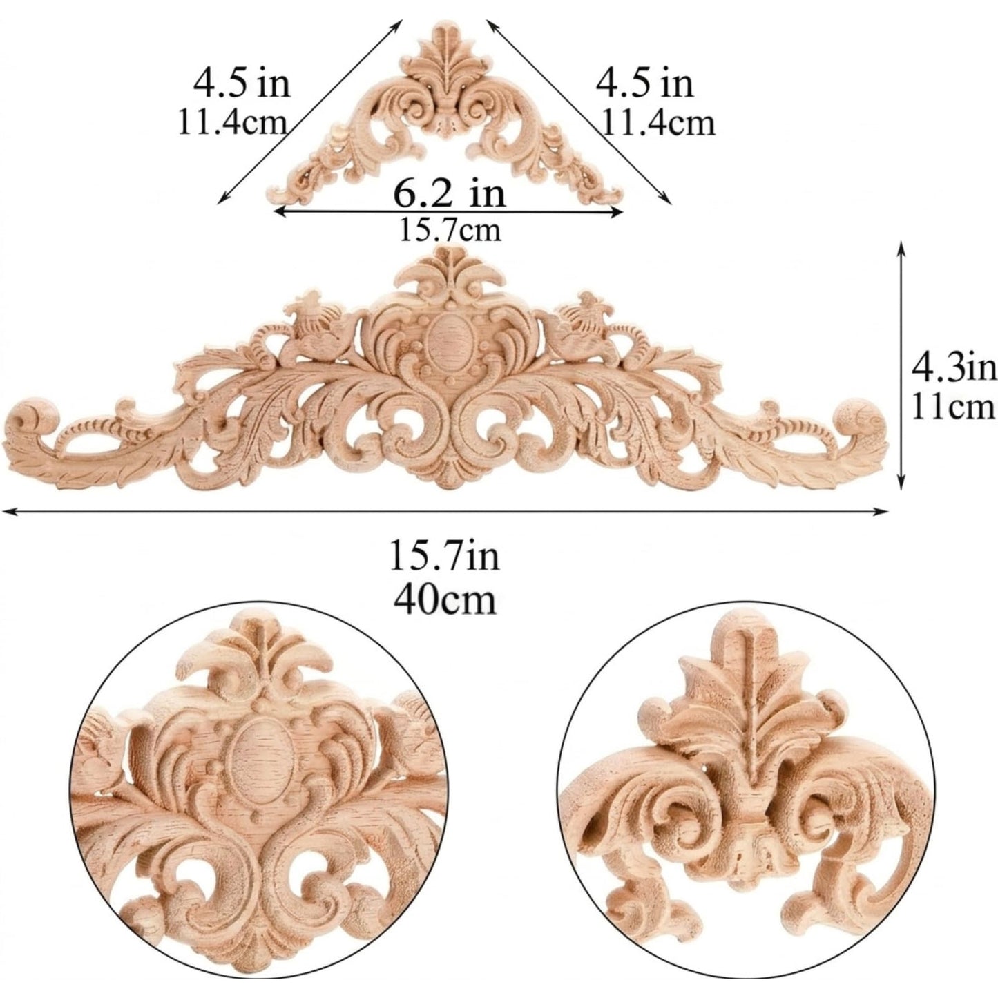 Coloch 12 Pieces Wood Appliques Onlays, Decorative Wooden Applique Trim Carved Unpainted DIY Onlay for Bed, Door, Cabinet, Dresser, Wardrobe, Furniture Decoration, 2 Sizes