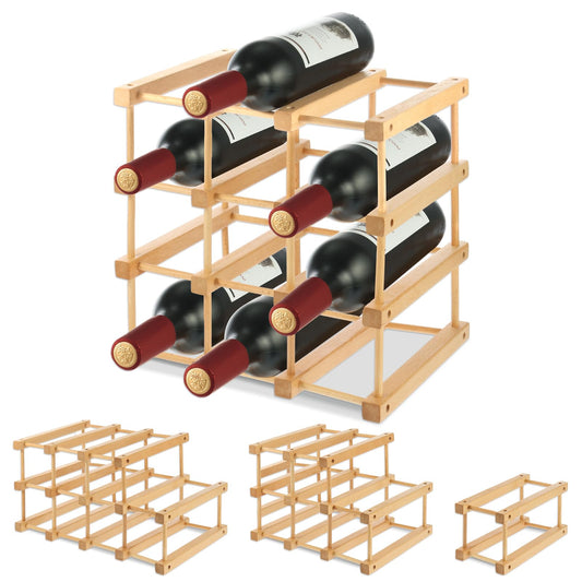 Wenceda Wooden Wine Rack, Stackable Wooden Wine Rack, Beech Wood Material Stackable Modular Wine Storage Racks, DIY Assembly Wine Bottle Holder for Inside Cabinet and Countertop (12-Bottle)
