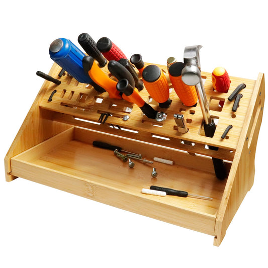 CIYRULL Screwdriver Organizer Desktop Screwdriver Holder 53 Slots Workbench Rack Stand Bamboo Tool Storage Organizer for Hammer Allen Wrench