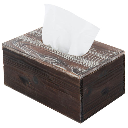 MyGift Rustic Brown Wooden Tissue Box Holder with Torched Wood Finish Cover, Rectangular Facial Tissue Box Cover with Natural Wood Grain Texture