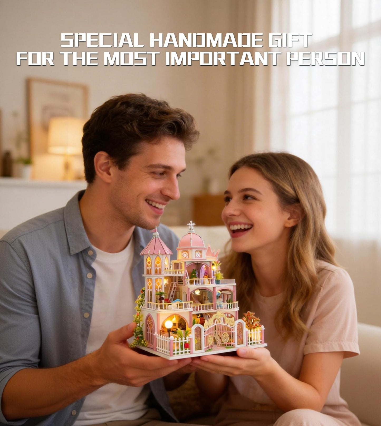 Roroom DIY Miniature House Kit, Windsor Castle Book Nook Kit with LED Light,3D Wooden Puzzle Miniature Dollhouse Kit for Bookshelf Decor-Creative Crafts for Family and Friends
