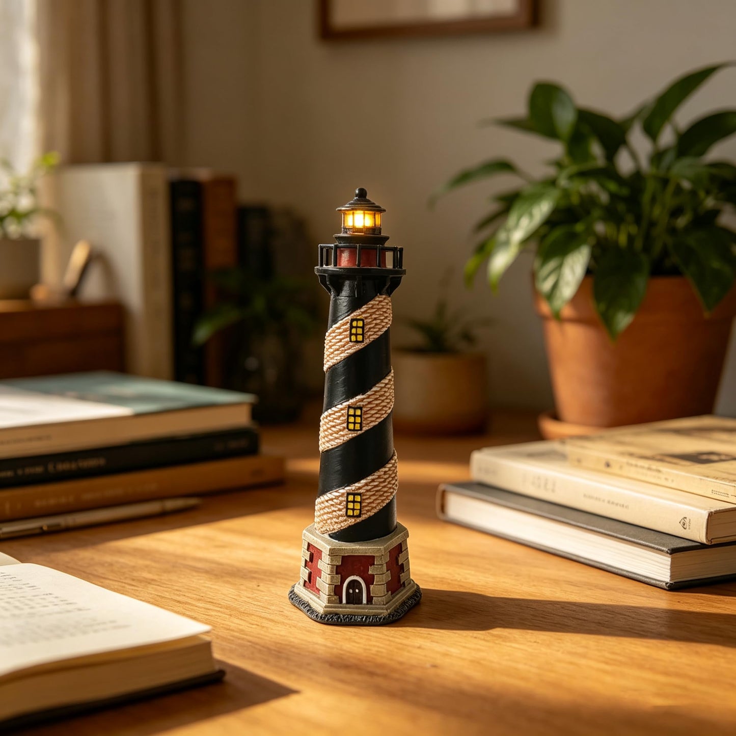 Hosley 8 Inch Resin Tabletop Lighthouse Blinking Light Decor - Ideal Coastal Beach Nautical Gift for Home, Farmhouse, Wedding, Teacher Appreciation