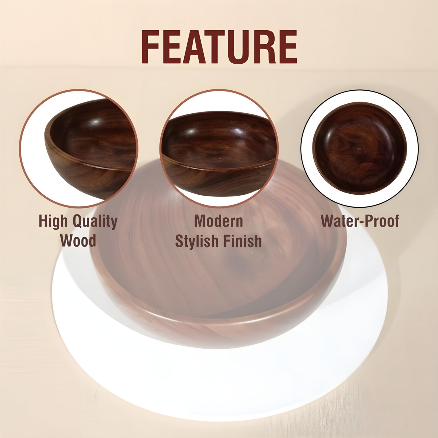 AMERIZONE Handcrafted Sheesham Wood Bowls Set.6.7 Inch Round Wooden Serving Bowls | Multipurpose Salad, Snack & Dessert Bowl (2 Pcs, 17x5 cm)