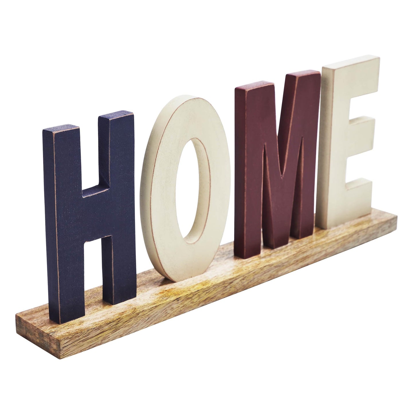 VHC Brands Patriotic RWB HOME Wooden Block 14x6.25x2.25, Independence Day Decor, Red, White and Blue Home, MDF Figurine, Rectangle Shape, Americana, Dark Creme