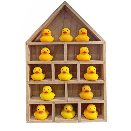 TANG SONG 1 PC 11-Slot Wooden House-Shaped Mini Figures Cubby Box Display Shelf Organizer Storage Box (Light Brown)