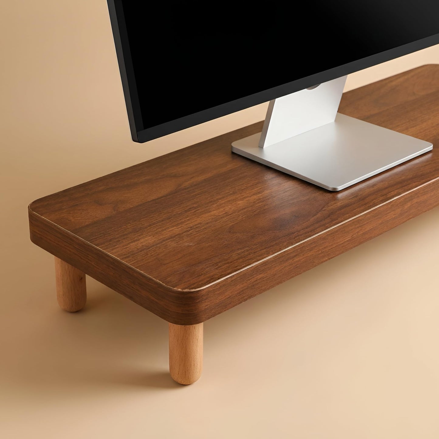Saihony 3CM Thick Wooden Monitor Riser Stand - 8CM Beech Wood Legs, Sturdy Ergonomic Desktop Organizer for Office & Home, Reduces Neck & Back Strain