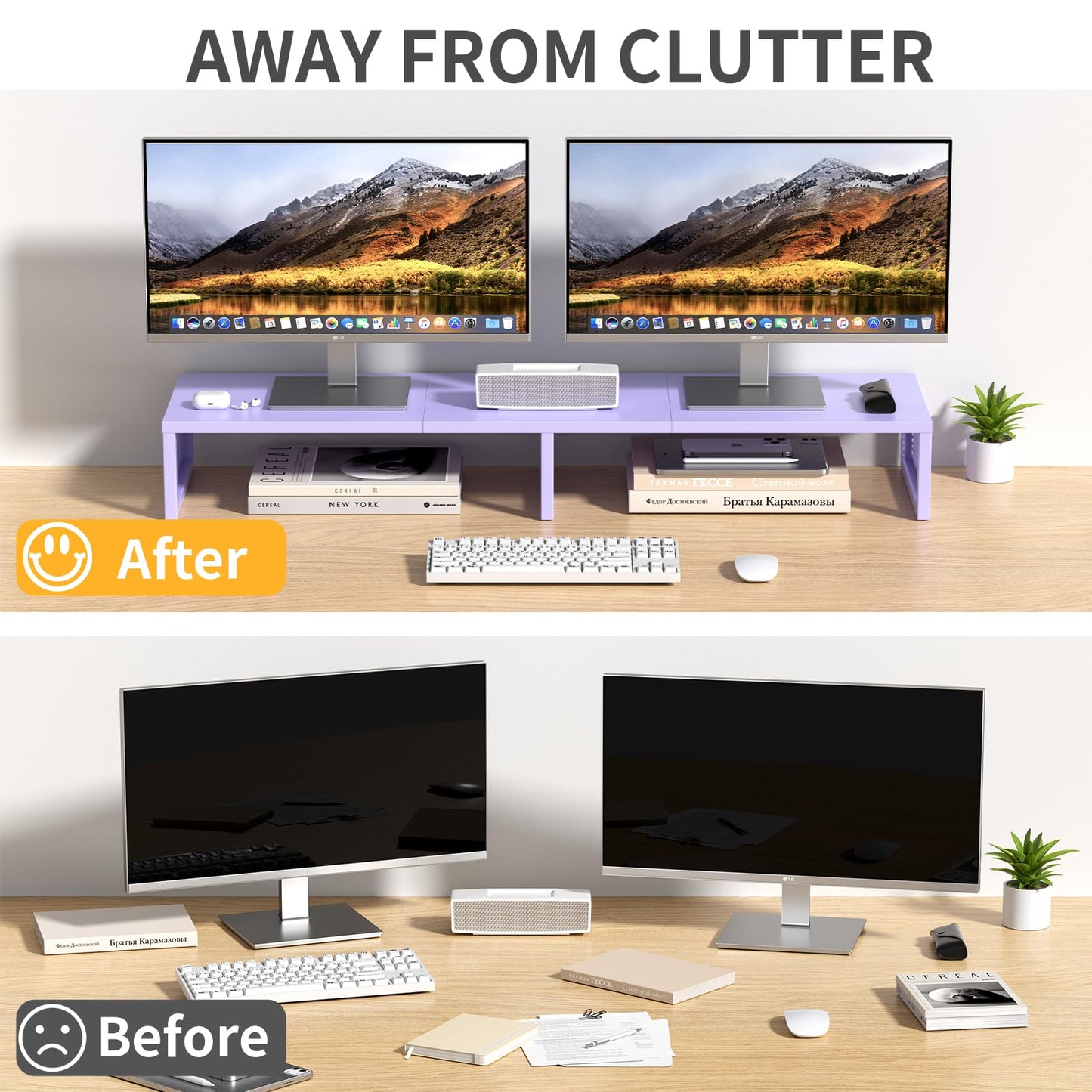 Gugsey Dual Computer Monitor Stand Riser, Desk Organizers and Accessories, Printer & TV Stand, Desk Shelf, Office Desk Accessories & Desktop Workspace Organizer for Office Supplies, Purple