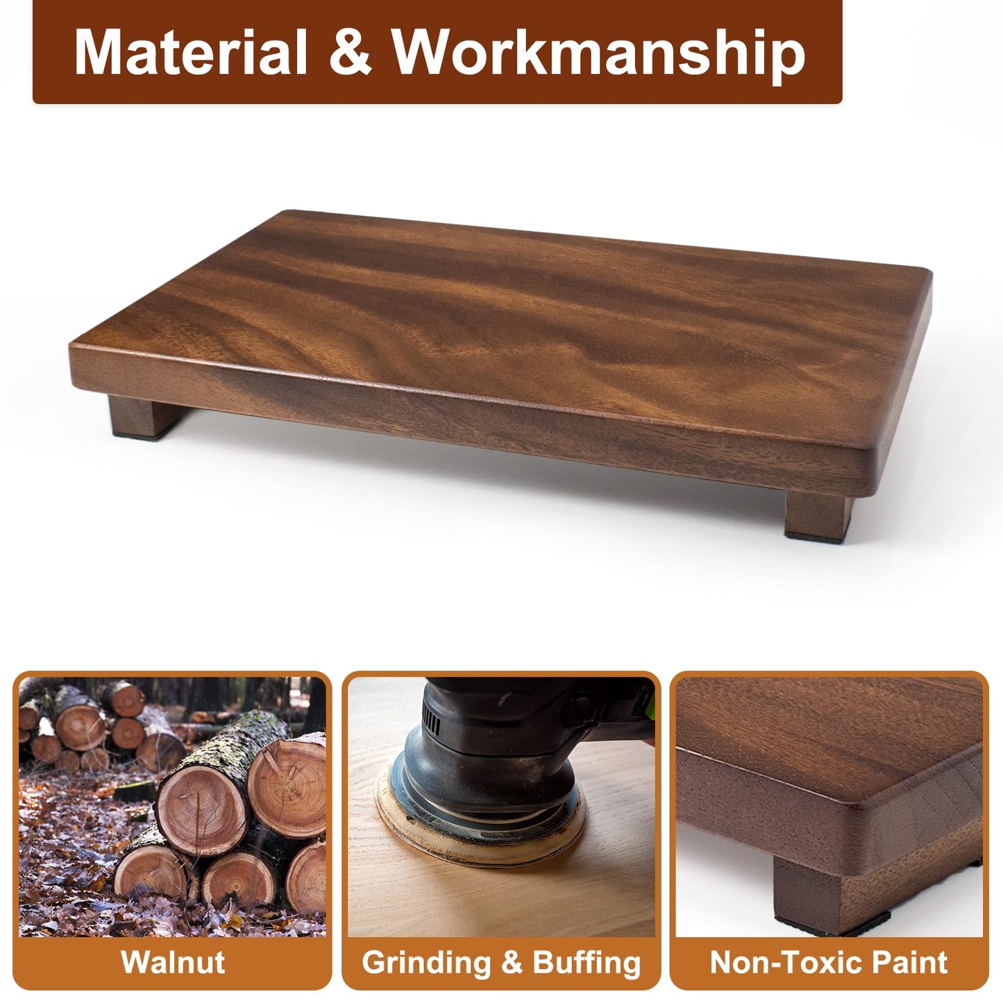 kulusion Wood Riser For Display Walnut Wood Pedestal Stand, farmhouse decor Soap Tray, Displays Your Plant Bottles Candles for Your Home Kitchen (Large, 12 x 7.1 x1.57Inch)