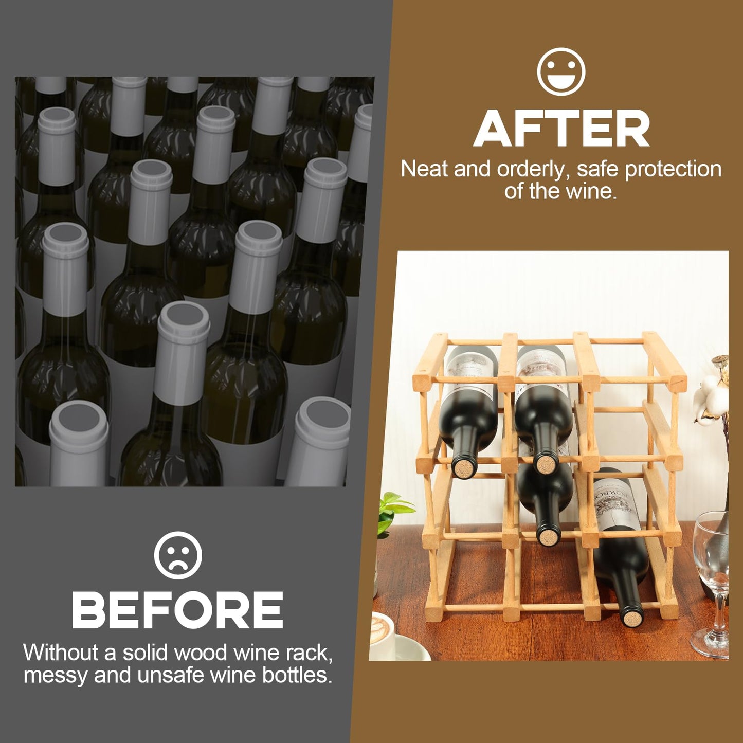 Wenceda Wooden Wine Rack, Stackable Wooden Wine Rack, Beech Wood Material Stackable Modular Wine Storage Racks, DIY Assembly Wine Bottle Holder for Inside Cabinet and Countertop (12-Bottle)