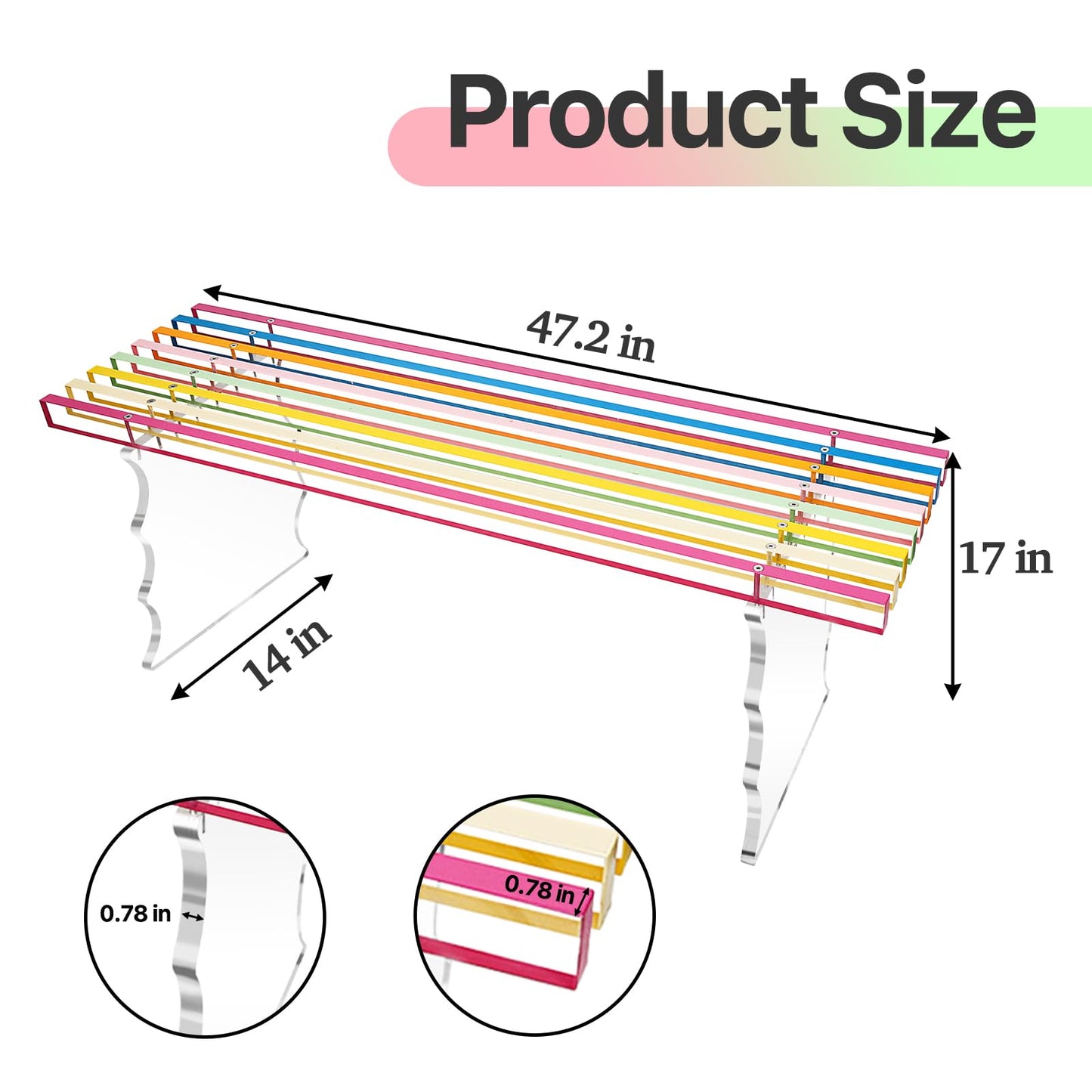 Cutora Acrylic Entryway Bench, Large Rainbow Ottoman Bench for Indoor Shoe Changing Shoe Rack and Dining End of Bed Bench for Bedroom Living Room Study Garden, Iridescence