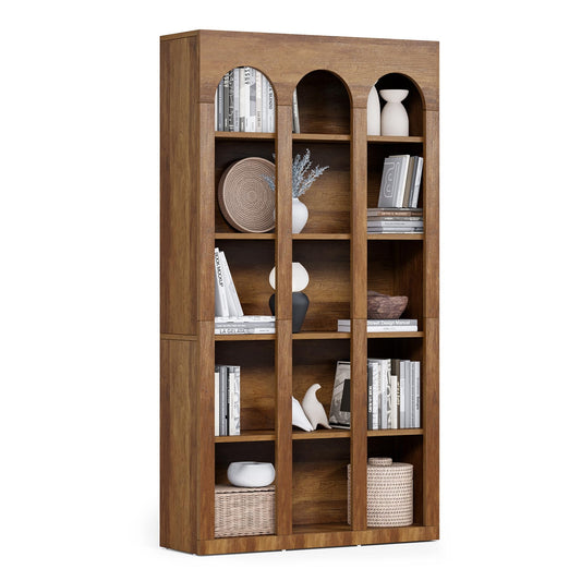 LITTLE TREE 5-Tier Bookshelf, 70.8-in Tall Bookcase with Open Shelves, Wooden Display Bookshelves and Bookcases, Vintage Display Book Shelf for Bedroom, Living Room, Office, Brown