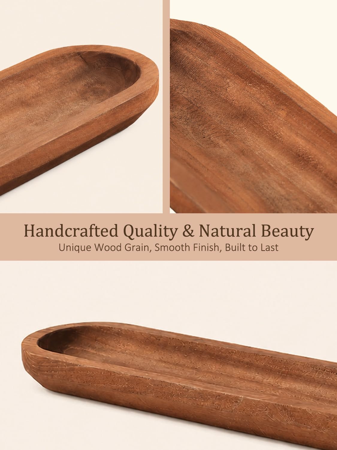Duseu Wooden Dough Bowls for Decor Approx 29 Inch, Extra Large Long Wooden Bowl, Hand Carved Rustic Farmhouse Long Tray for Table Centerpiece, Living Room, Home Decor, Candle Bowl