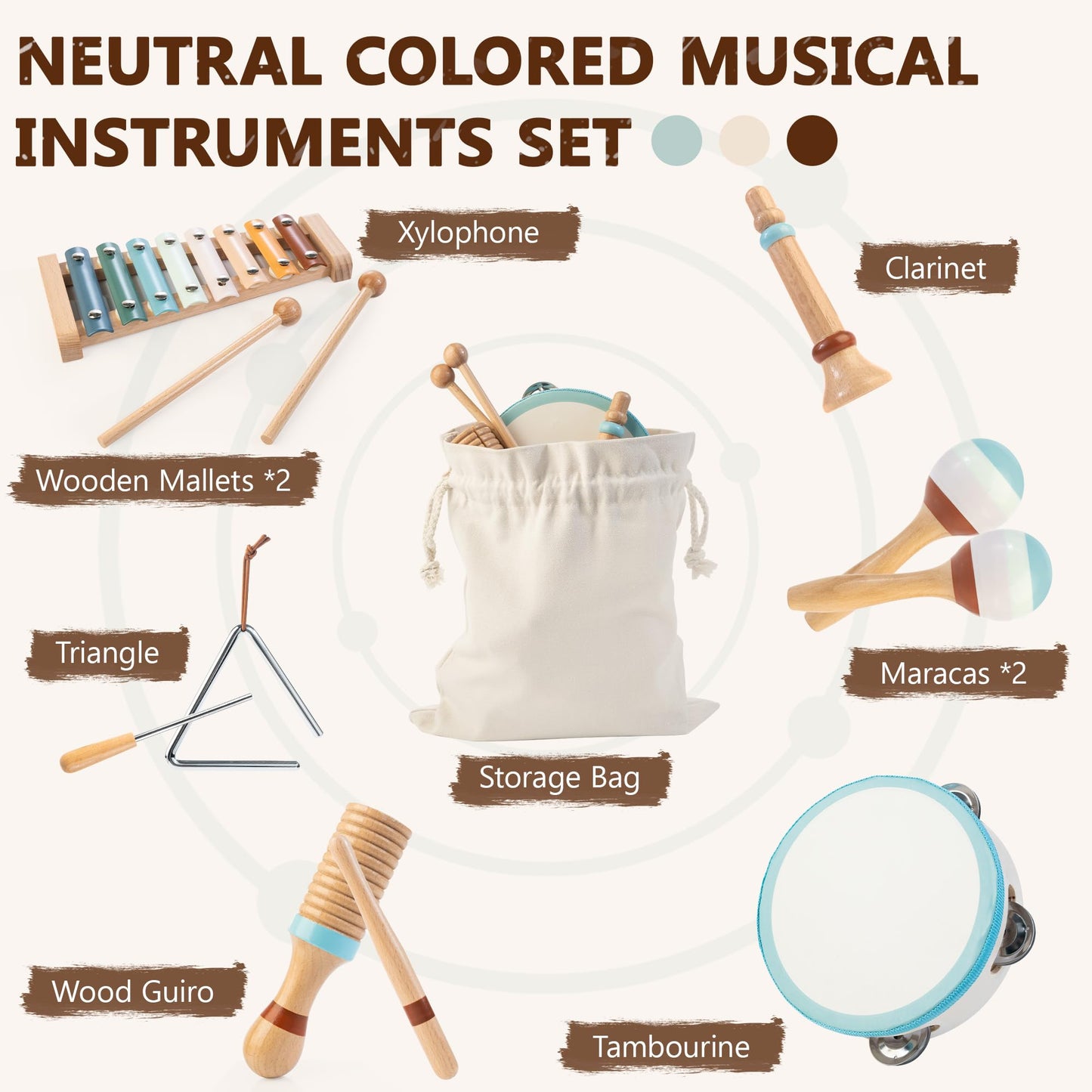 Baby Musical Instruments Montessori Wooden Music Toys for Toddlers 3+