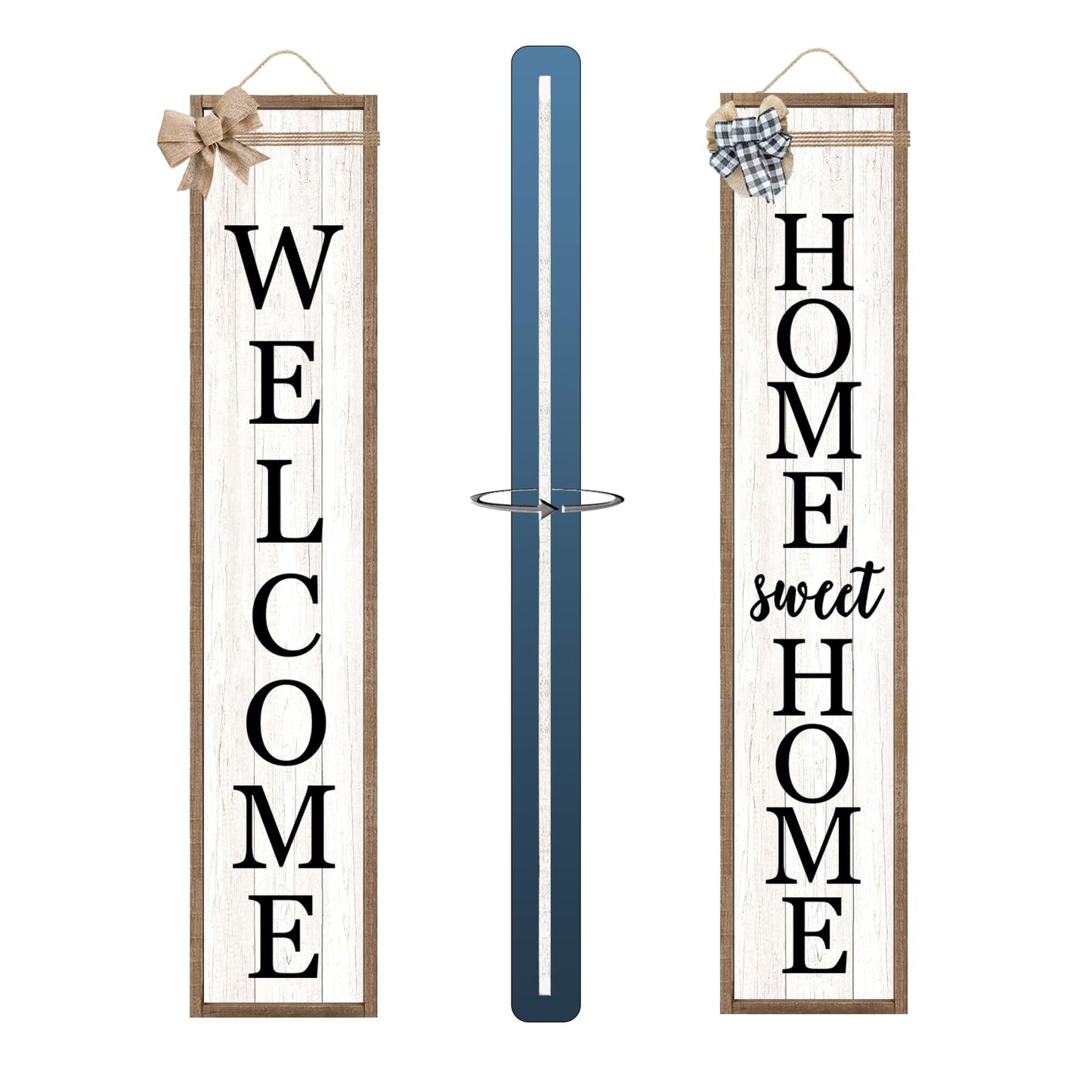 Outdoor Welcome Sign for Front Porch Standing Large 2 Sided 45"X9" Wooden Frame Tall Vertical Leaner Long Home Sweet Home Front Door Sign for Rustic Outside Farmhouse Modern Decor (Wood White)