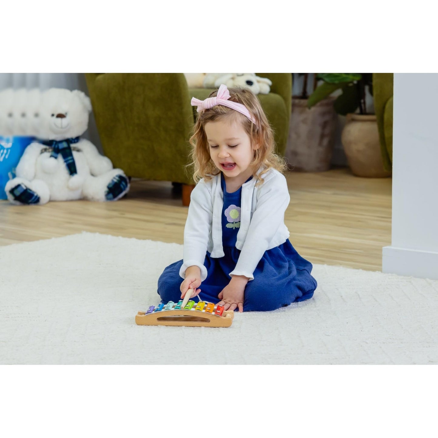 Jasey's Toy Chest Tap & Play Wooden Xylophone | Music Toy with Mallet, 8 Colorful Metal Keys, & Instructional Song Card | Wooden Musical Instrument for Toddlers Ages 12+ Months