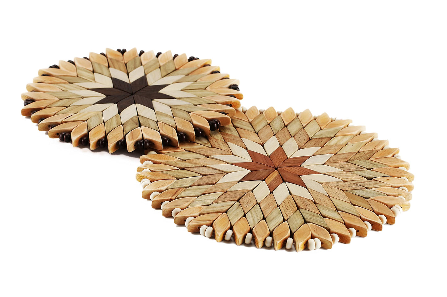 Set of 2 Large Handmade Wooden Trivets for Hot Dishes - Diameter 9" and 7"- Big Coasters and Hot Pads - Great Kitchen Gift Idea - by SPL Woodcraft Ukraine