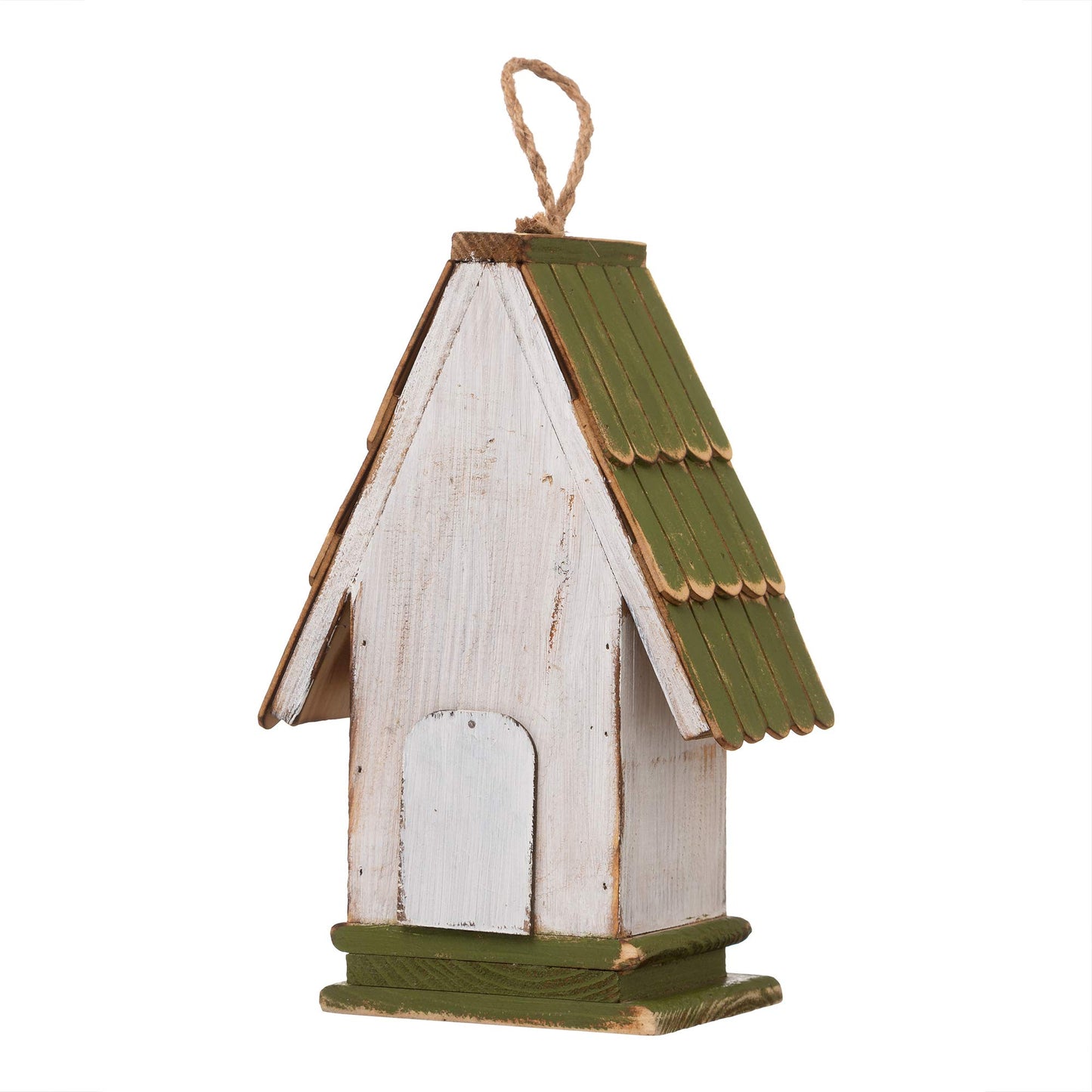 Glitzhome 10.25" L Hanging Birdhouse Green White Roof Wooden Garden Bird House for Outdoor