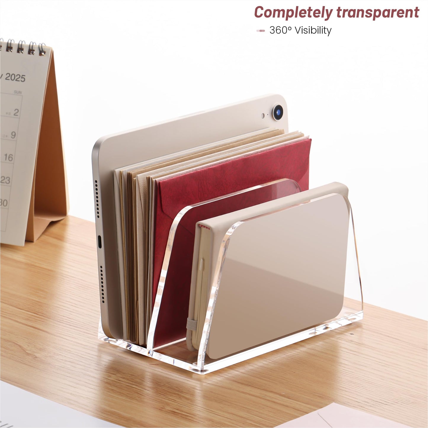 YUXUN Acrylic Mail Organizer for Desk, 2 Compartment Letter & Document Holder with Non-Slip Base, Small File Holders for Bills, Envelopes, Letters,Mails, Papers, Clear Office Supplies for School Home