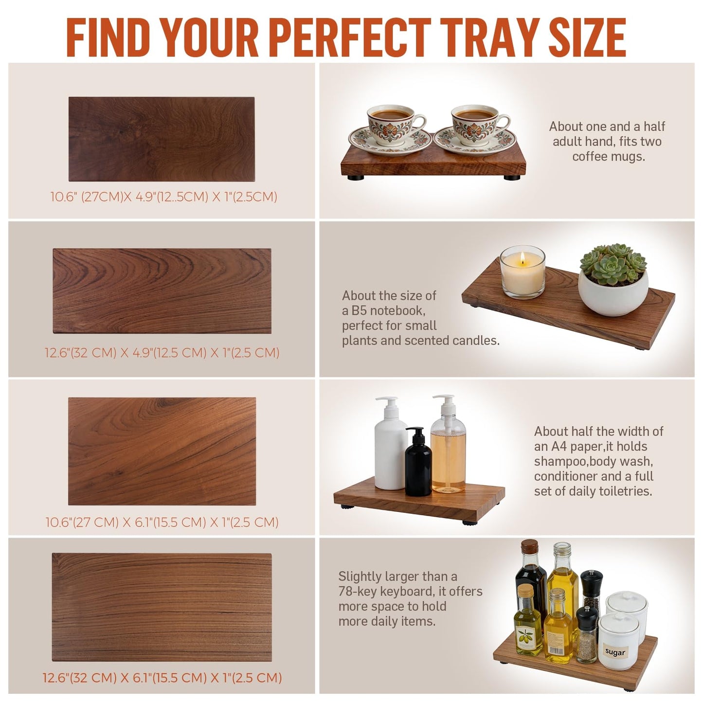 Teak Wood Decorative Small Tray, Bathroom Wood Riser for Decor, Kitchen Counter Wooden Pedestal Stand, Tray for Vanity, Sink & Soap (1, Teak Wood, 10.6" x 6.1" x 1")