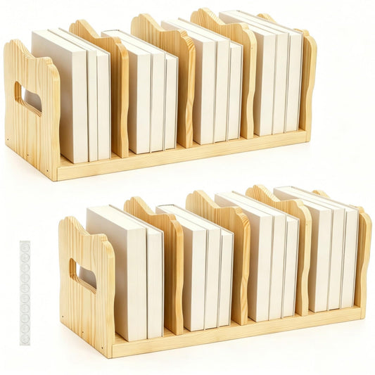 Lawei 2 Pack Wooden Mail Sorter, 4 Slot Desk File Organizer with Handles, Sturdy File Sorter Book Holder for Letter, Envelope, Purse Clutch Divider, Storage Folder Racks for Home, Office, Classroom